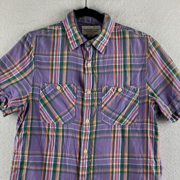 Denim & Supply Ralph Lauren Button Up Womens S Small Purple Plaid Short Sleeve - Picture 2 of 15